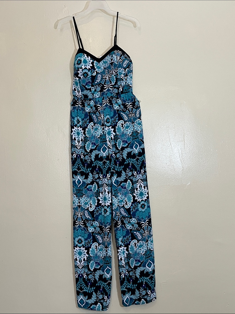 Teal & Black Floral Spaghetti-Strap Jumpsuit